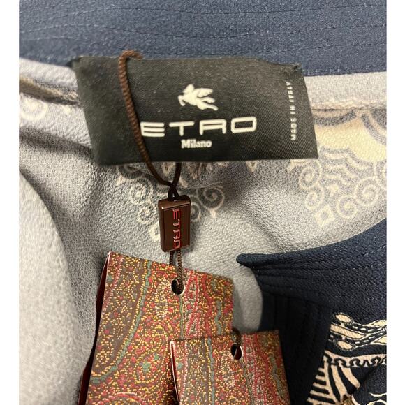 ETRO Navy Blue Embroidered Geo Print Cady Long Sleeve A-line Midi Dress 46 US 10 - Picture 5 of 6